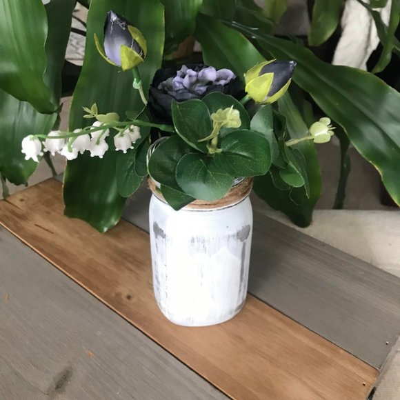 Handmade Black and Gray Floral Arrangement in Metallic Silver and White Kerr Jar - Picture 6 of 7